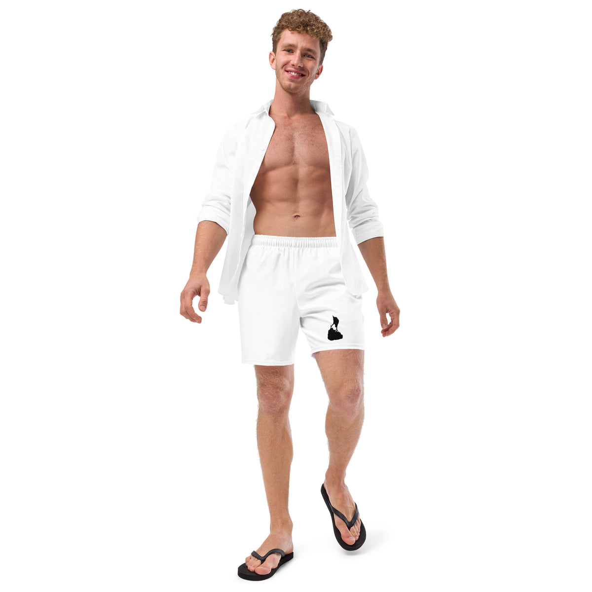 White Block Island recycled swim trunks, alternate front view
