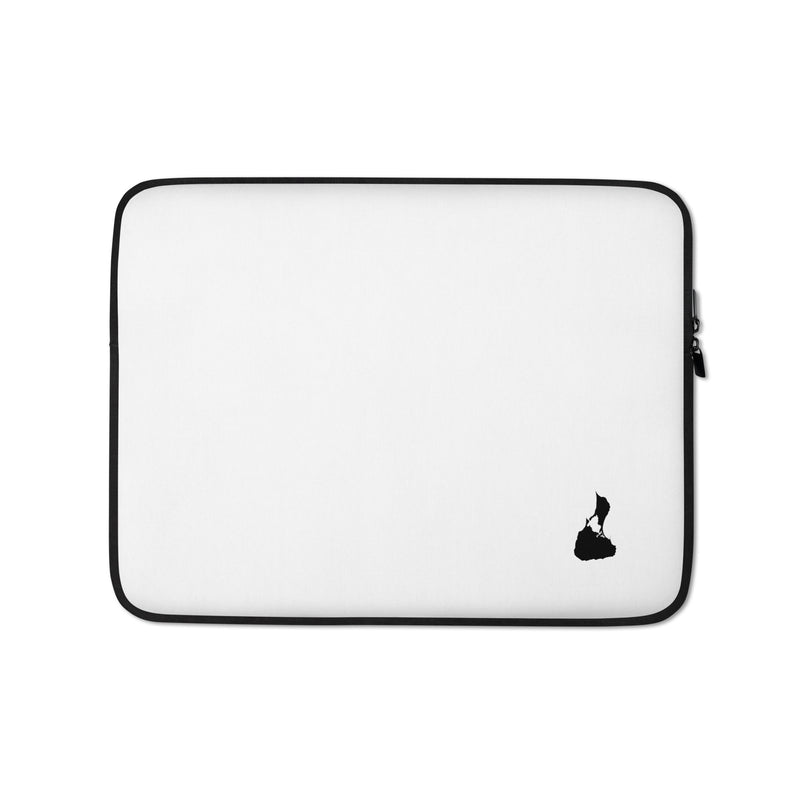 White 13-inch Block Island laptop sleeve with black island silhouette