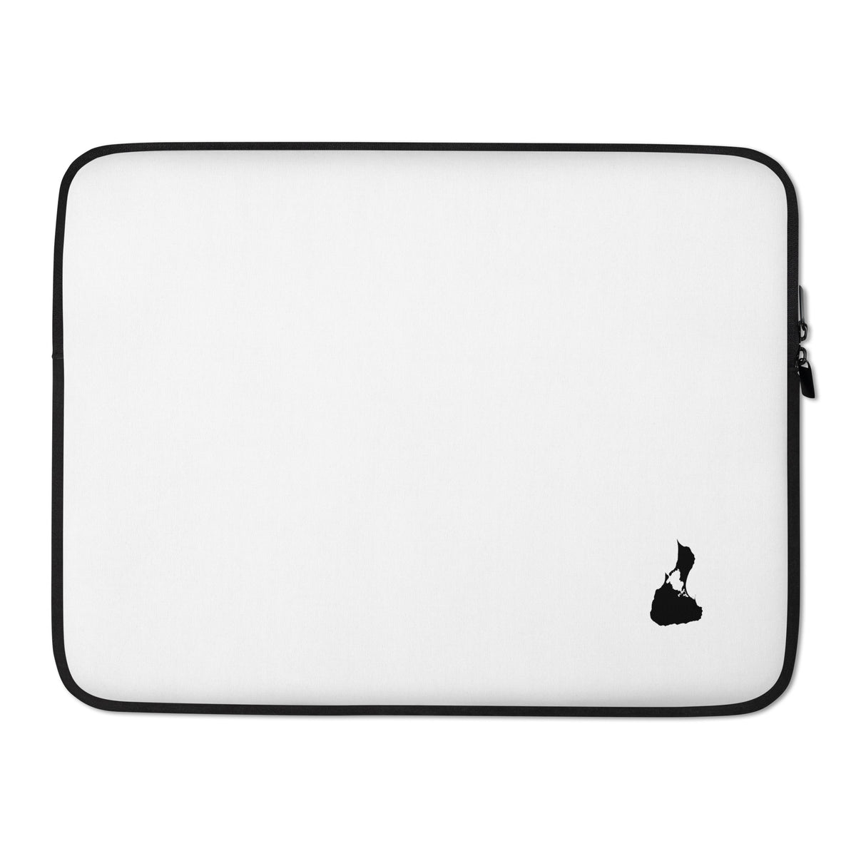White 15-inch Block Island laptop sleeve with black island silhouette