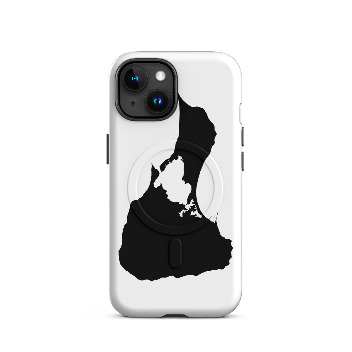 White Block Island MagSafe phone case for iPhone 15, front view