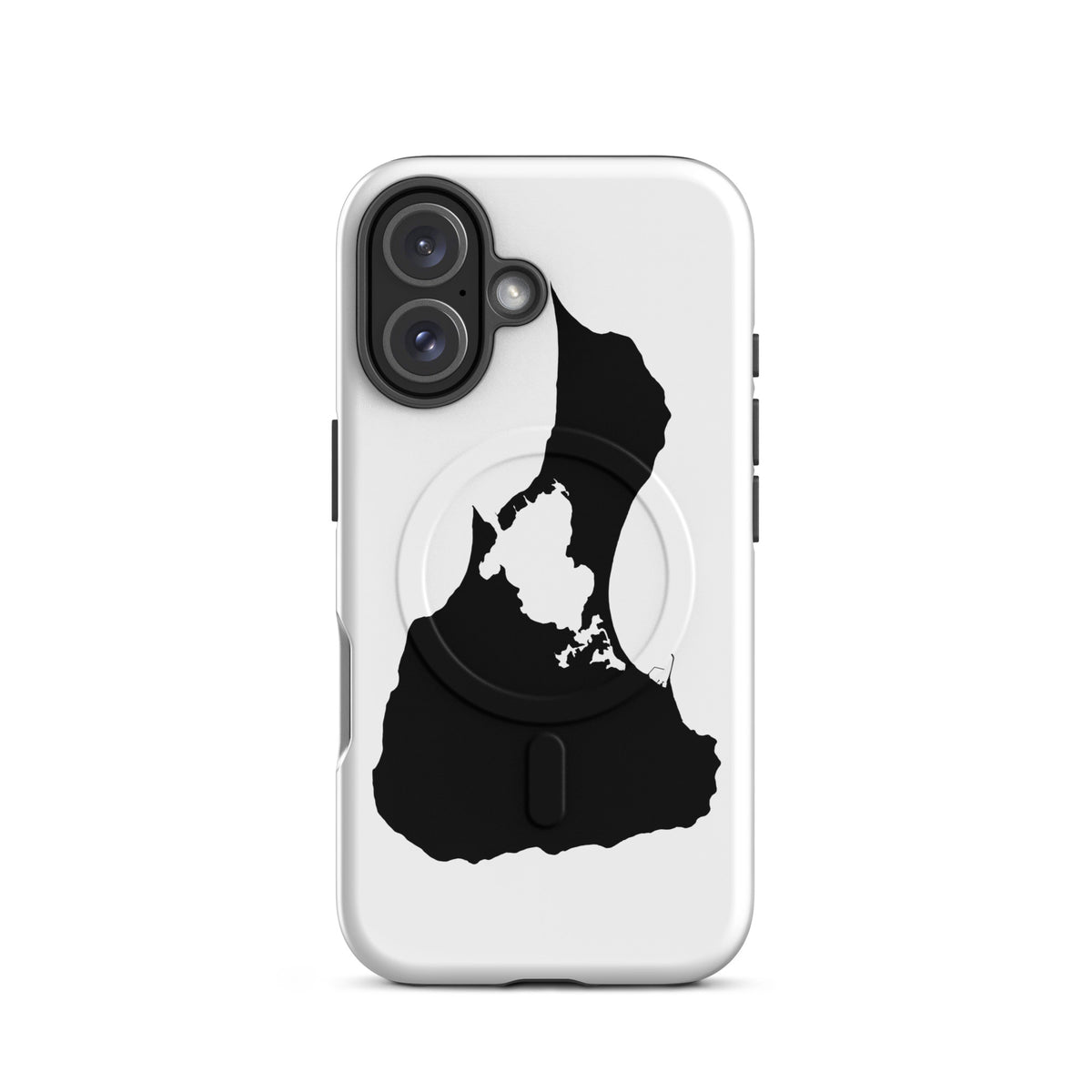 White Block Island MagSafe phone case for iPhone 16, front view