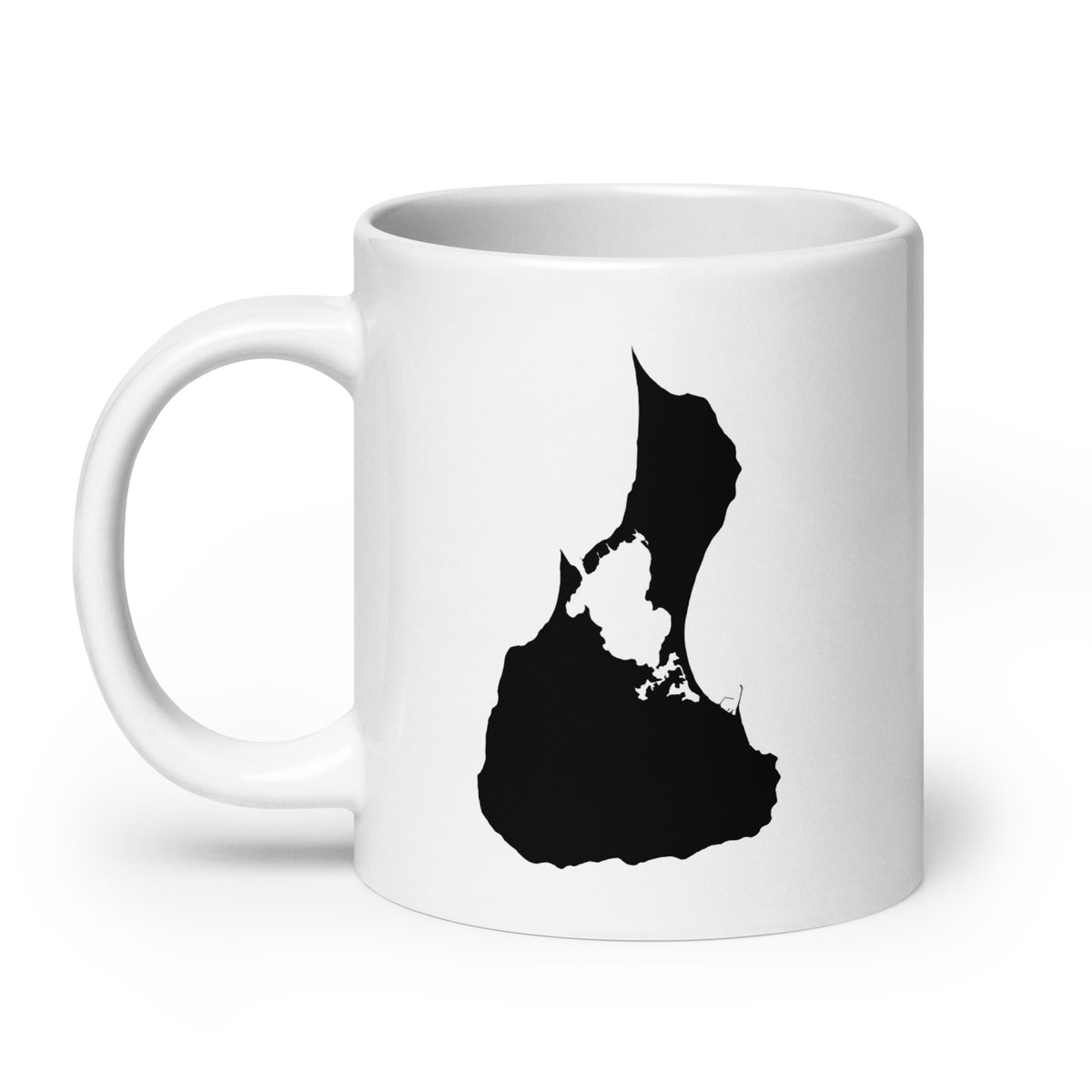 White 20 oz Block Island ceramic mug with handle on left